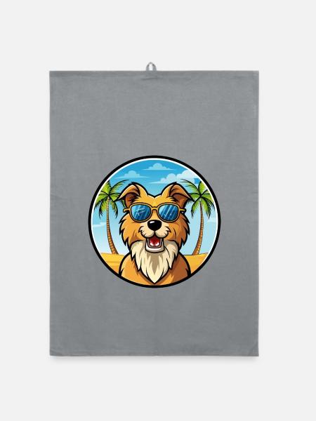 Kroatischer Schäferhund Rasse Cartoon Sonnenbrille Strand - Organic Geschirrtuch - Grau - Vorne