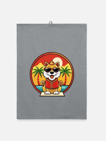 Chinesische kaiserliche Hunderasse Cartoon Sonnenbrille Strand - Organic Geschirrtuch - Grau - Vorne