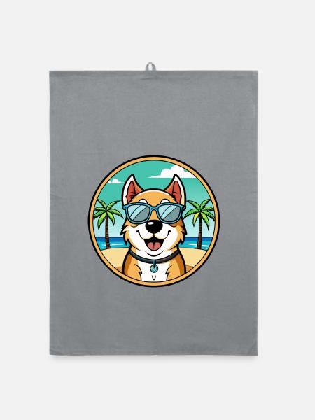 Central Asian Shepherd Dog Breed Cartoon Beach - Organic dish towel - grey - Front