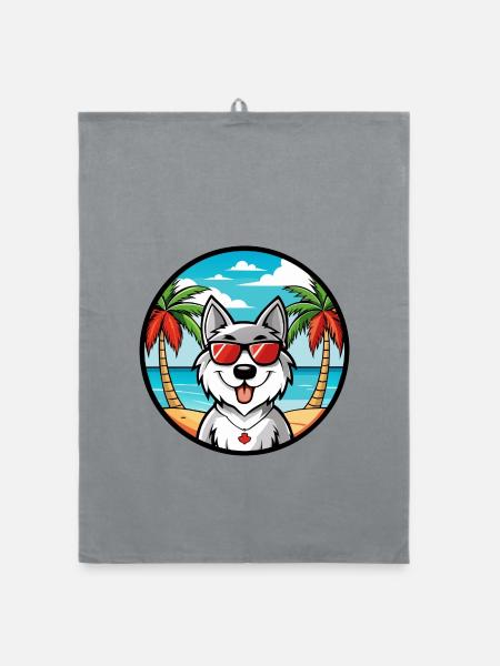 Kanadische Eskimo Hunderasse Cartoon Sonnenbrille Strand - Organic Geschirrtuch - Grau - Vorne