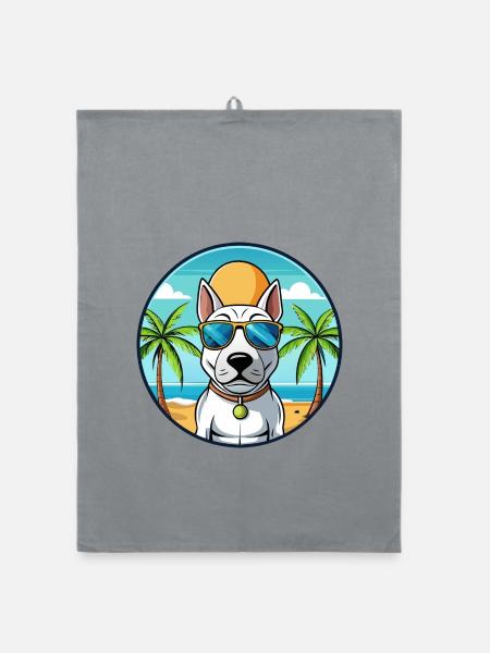 Bullterrier Hund Rasse Cartoon Sonnenbrille Strand - Organic Geschirrtuch - Grau - Vorne