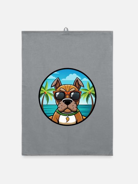Boxer Hund Rasse Cartoon Sonnenbrille Strand - Organic Geschirrtuch - Grau - Vorne