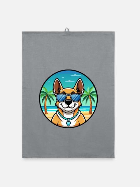 Australian Cattle Dog Rasse Cartoon Sonnenbrille Strand - Organic Geschirrtuch - Grau - Vorne