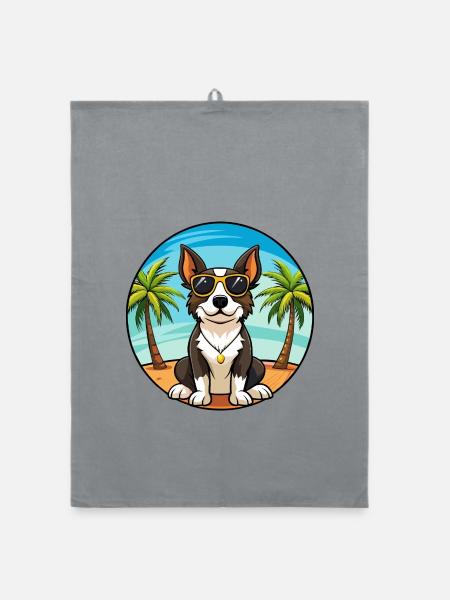 Appenzeller Sennenhund Hunderasse Cartoon Beach - Organic Geschirrtuch - Grau - Vorne