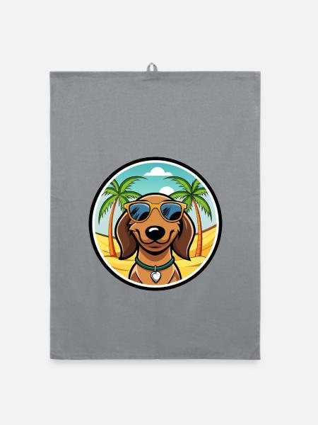 Westfälischer Dachsbracke Hunderasse Cartoon Beach - Organic Geschirrtuch - Grau - Vorne