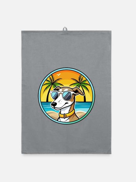 Whippet Hund Rasse Cartoon Sonnenbrille Strand - Organic Geschirrtuch - Grau - Vorne
