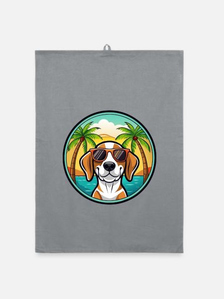 Treeing Walker Coonhound Hunderasse Cartoon Strand - Organic Geschirrtuch - Grau - Vorne