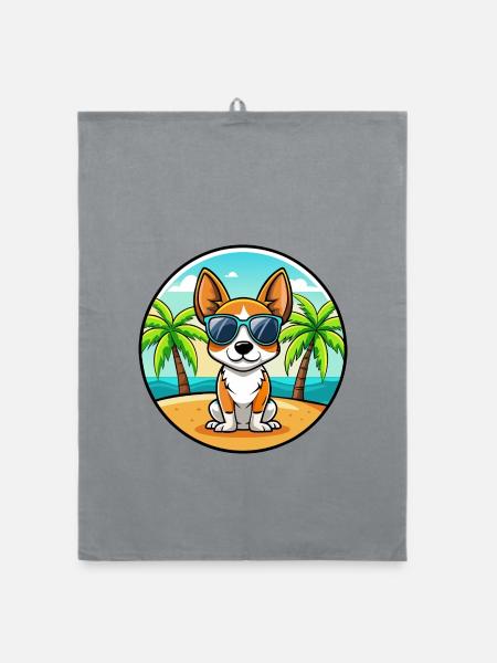 Spielzeug Foxterrier Hund Rasse Cartoon Sonnenbrille Strand - Organic Geschirrtuch - Grau - Vorne