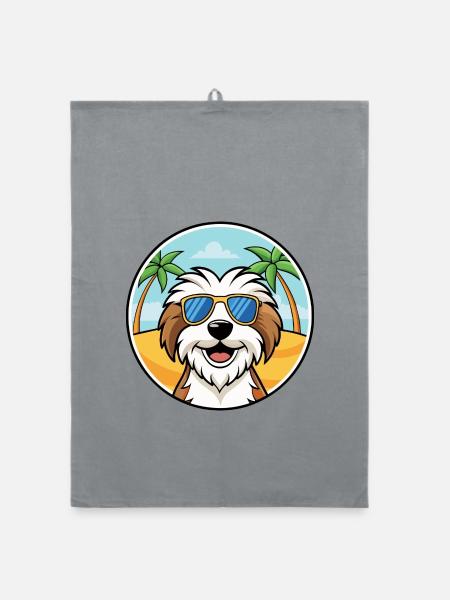 Tibet Terrier Hund Rasse Cartoon Sonnenbrille Strand - Organic Geschirrtuch - Grau - Vorne