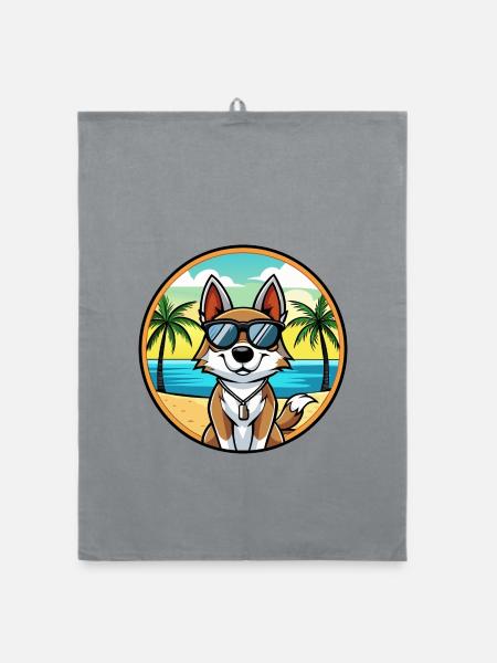 Schweizer Laufhund Hunderasse Cartoon Sonnenbrille Strand - Organic Geschirrtuch - Grau - Vorne