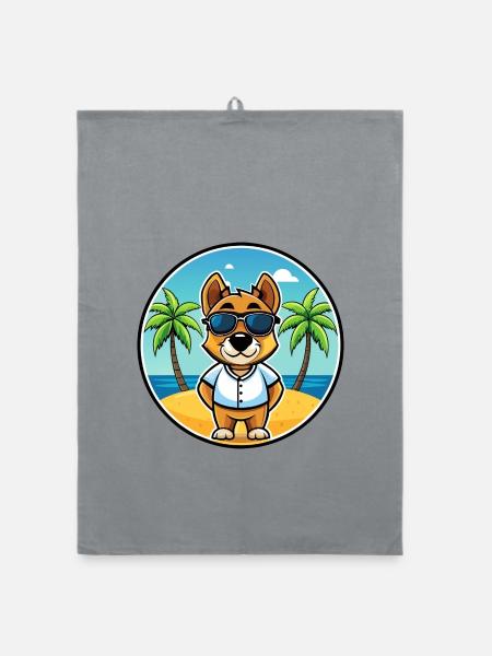 Sporting Lucas Terrier Hunderasse Cartoon Beach - Organic Geschirrtuch - Grau - Vorne