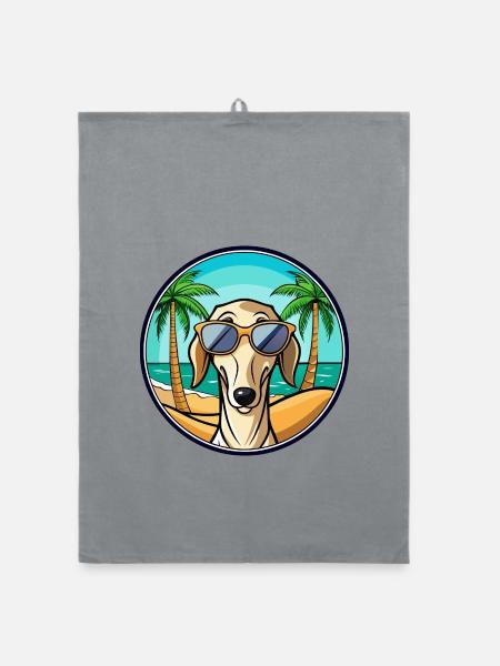 Saluki Dog Breed Cartoon Sunglasses Beach - Organic dish towel - grey - Front