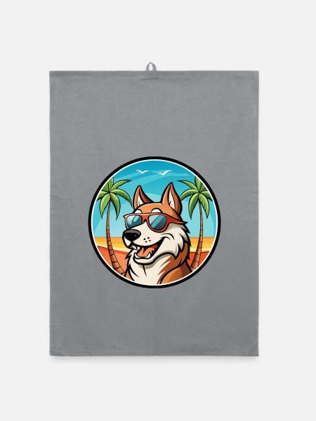 Russischer Jagdhund Rasse Cartoon Sonnenbrille Strand - Organic Geschirrtuch - Grau - Vorne