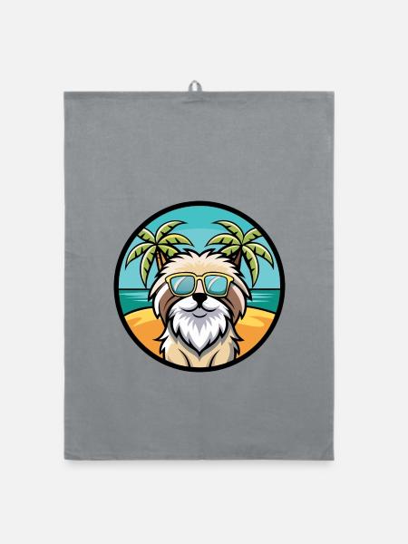 Pyrenäen-Schäferhund-Rasse Cartoon-Sonnenbrille Strand - Organic Geschirrtuch - Grau - Vorne
