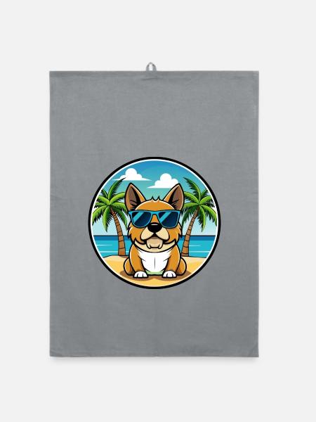 Perro De Presa Mallorquinische Hunderasse Cartoon Beach - Organic Geschirrtuch - Grau - Vorne