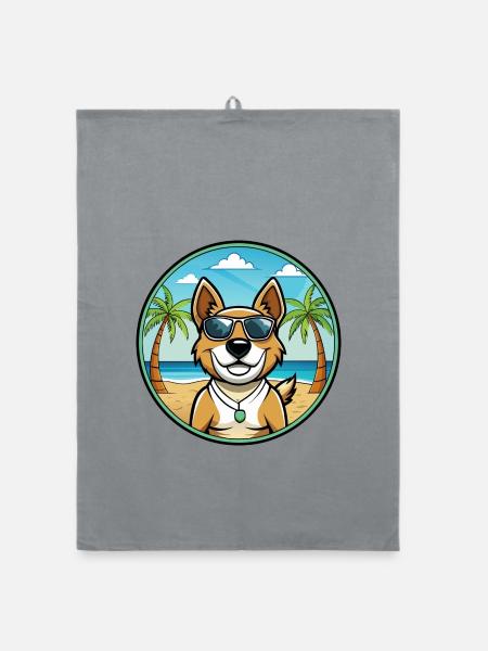 Teddy Roosevelt Terrier Hunderasse Cartoon Strand - Organic Geschirrtuch - Grau - Vorne