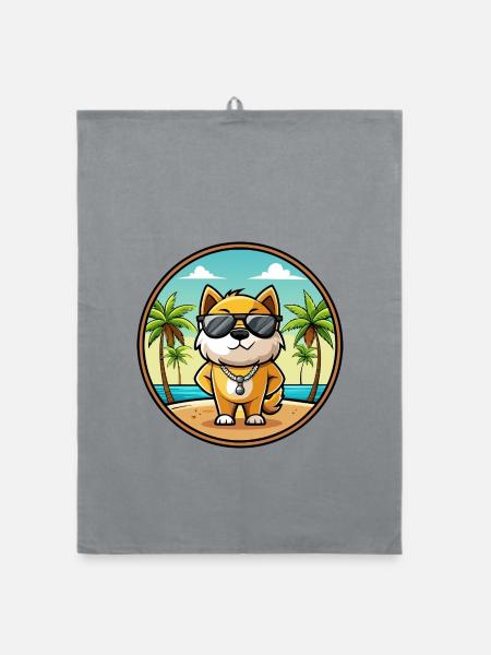 Milieu Asiatique Ovtcharka Chien Race Dessin Animé Plage - Torchon bio - bruyère - Devant
