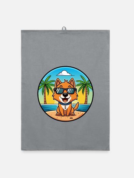 Kyi Leo Hunderasse Cartoon Sonnenbrille Strand - Organic Geschirrtuch - Grau - Vorne