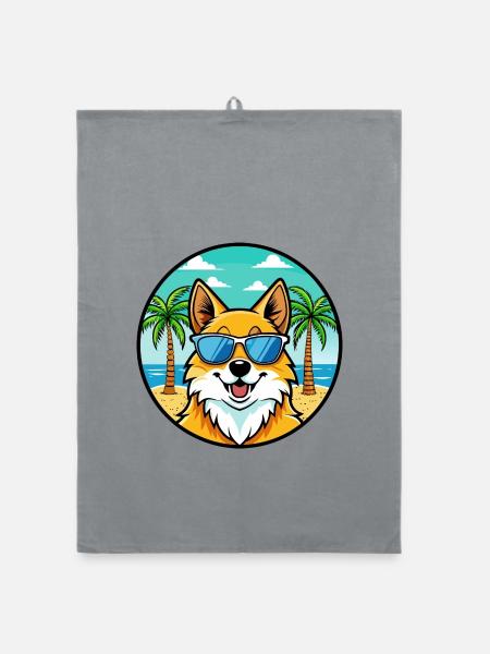 Deutscher Spitz Hund Rasse Cartoon Sonnenbrille Strand - Organic Geschirrtuch - Grau - Vorne