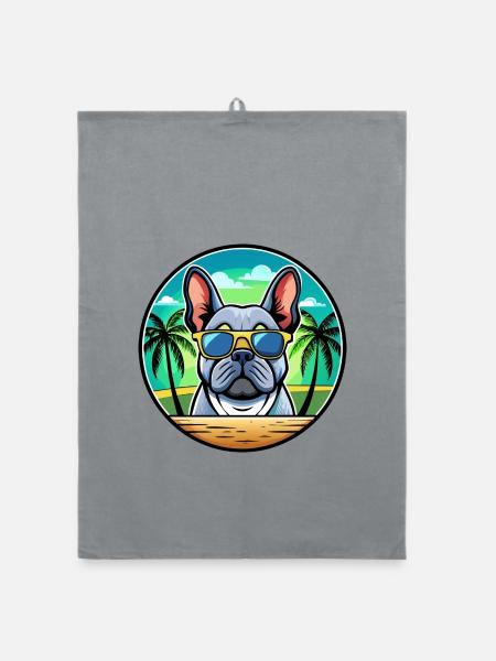 Französische Bulldogge Rasse Cartoon Sonnenbrille Strand - Organic Geschirrtuch - Grau - Vorne