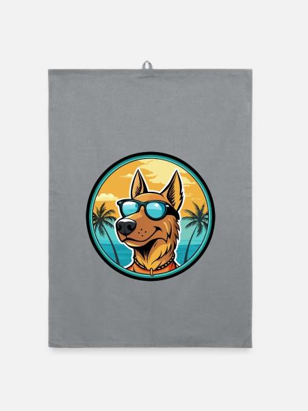 Deutscher Windhund Rasse Cartoon Sonnenbrille Strand - Organic Geschirrtuch - Grau - Vorne