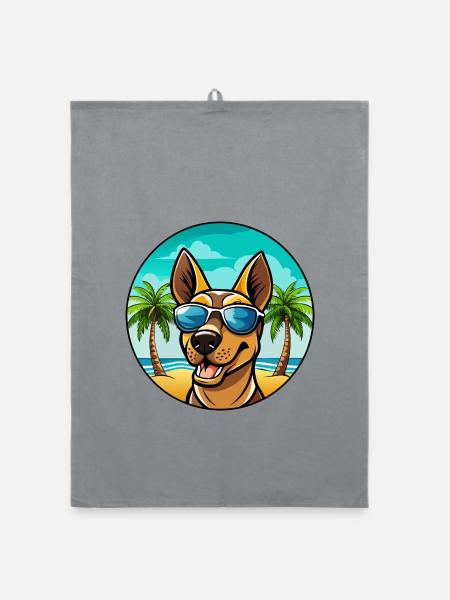 Finnischer Jagdhund Rasse Cartoon Sonnenbrille Strand - Organic Geschirrtuch - Grau - Vorne