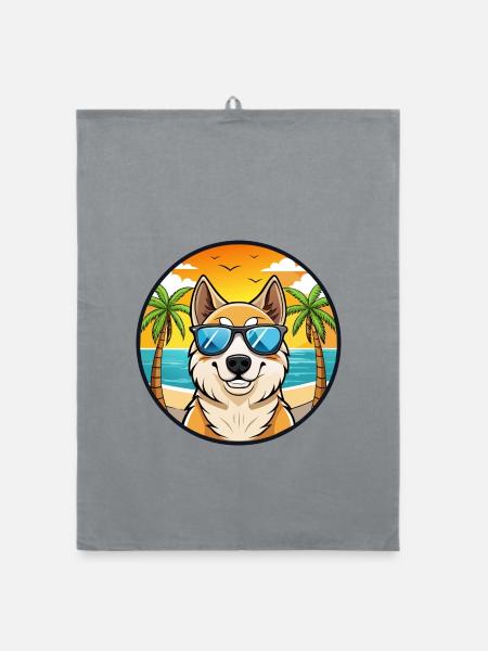 Central Asian Shepherd Dog Breed Cartoon Beach - Organic dish towel - grey - Front