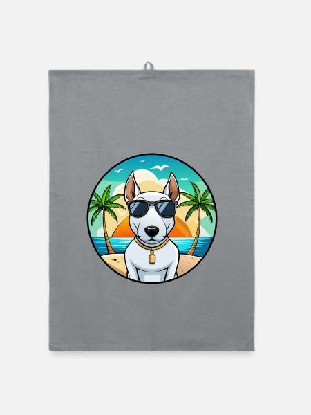 Bullterrier Miniatur Hund Rasse Cartoon Strand - Organic Geschirrtuch - Grau - Vorne