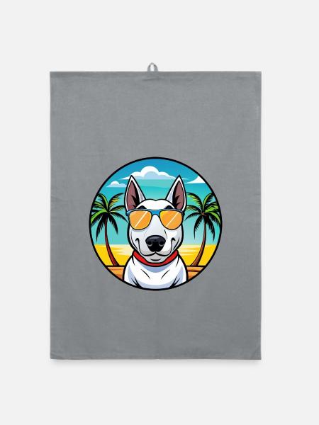 Bullterrier Hund Rasse Cartoon Sonnenbrille Strand - Organic Geschirrtuch - Grau - Vorne