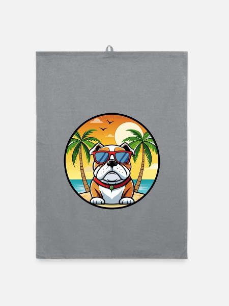 Bulldogge Rasse Cartoon Sonnenbrille Strand - Organic Geschirrtuch - Grau - Vorne