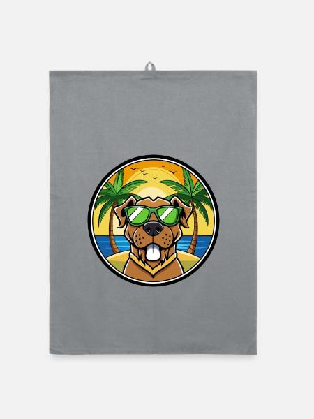 Brasilianische Dogge Hunderasse Cartoon Sonnenbrille Strand - Organic Geschirrtuch - Grau - Vorne