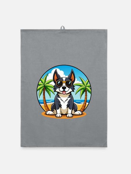 Appenzeller Sennenhund Hunderasse Cartoon Beach - Organic Geschirrtuch - Grau - Vorne