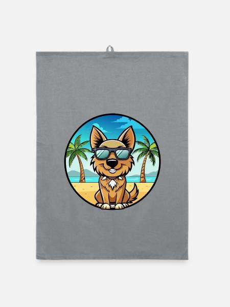 Bohemian Shepherd Dog Breed Cartoon Sunglass Beach - Organic dish towel - grey - Front