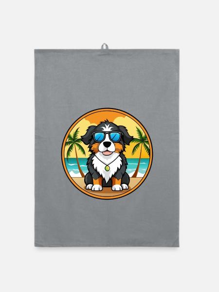Berner Laufhund Hunderasse Cartoon Sonnenbrille Strand - Organic Geschirrtuch - Grau - Vorne