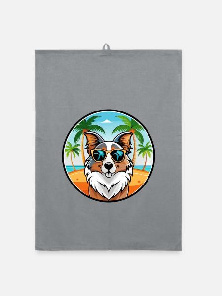 Australian Shepherd Dog Breed Cartoon Sunglasses - Organic dish towel - grey - Front