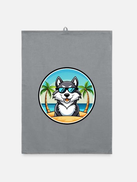 Alaskan Malamute Hunderasse Cartoon Sonnenbrille Strand - Organic Geschirrtuch - Grau - Vorne