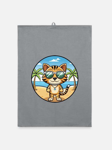 Toyger Katze Rasse Cartoon Kawaii Sonnenbrille Strand - Organic Geschirrtuch - Grau - Vorne