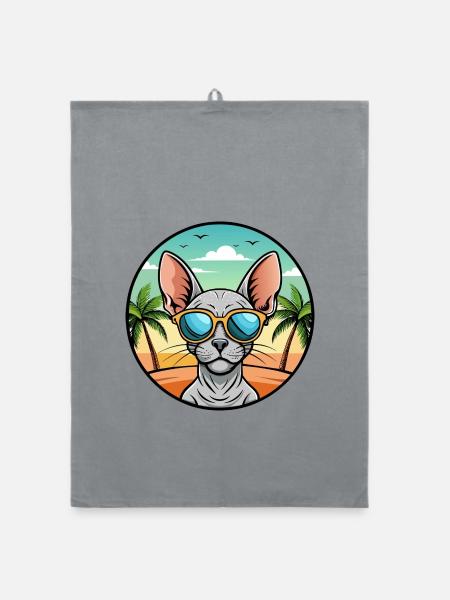 Sphynx Katzenrasse Cartoon Kawaii Sonnenbrille Strand - Organic Geschirrtuch - Grau - Vorne