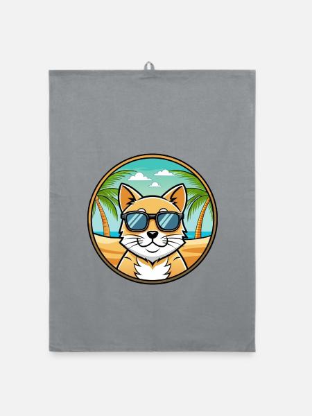 Domestic Cat Breed Cartoon Sunglasses Beach - Organic dish towel - grey - Front