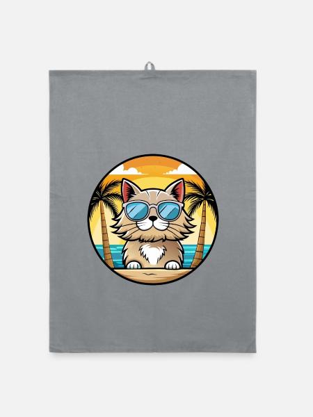 Selkirk Rex Cat Breed Cartoon Lunettes de soleil Beach - Torchon bio - bruyère - Devant