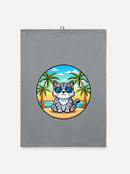 Schottische Falte Katzenrasse Cartoon Sonnenbrille Strand - Organic Geschirrtuch - Grau - Vorne