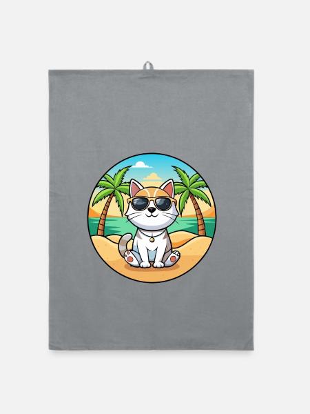 Koreanische Bobtail Katzenrasse Cartoon Sonnenbrille Strand - Organic Geschirrtuch - Grau - Vorne