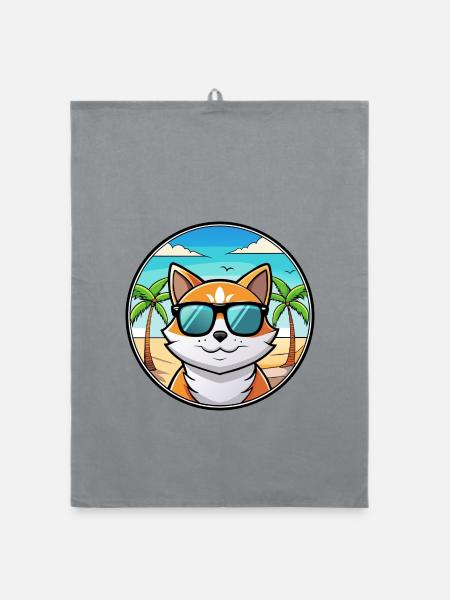 Verdünnte Kattunkatzenrasse Cartoon Sonnenbrille Strand - Organic Geschirrtuch - Grau - Vorne