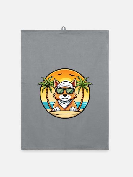 Arabische Mau-Katzenrasse Cartoon-Sonnenbrille Strand - Organic Geschirrtuch - Grau - Vorne