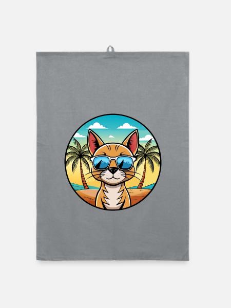 Lunettes de soleil de race de chat abyssin de dessin animé plage - Torchon bio - bruyère - Devant