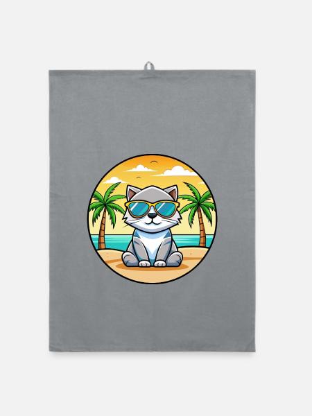 Schottische Falte Katzenrasse Cartoon Sonnenbrille Strand - Organic Geschirrtuch - Grau - Vorne