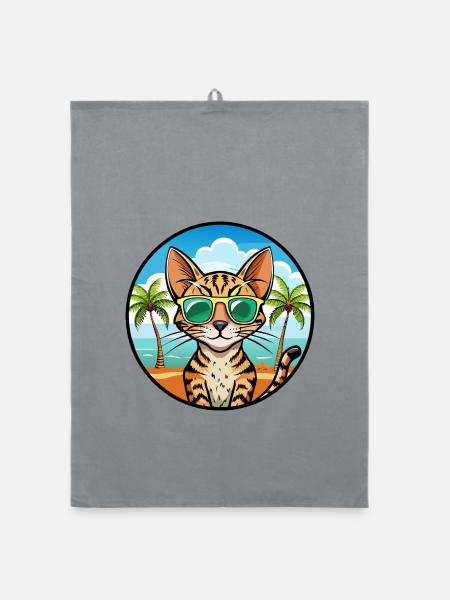 Ocicat Domestic Cat Breed Cartoon Sunglasses Beach - Organic dish towel - grey - Front