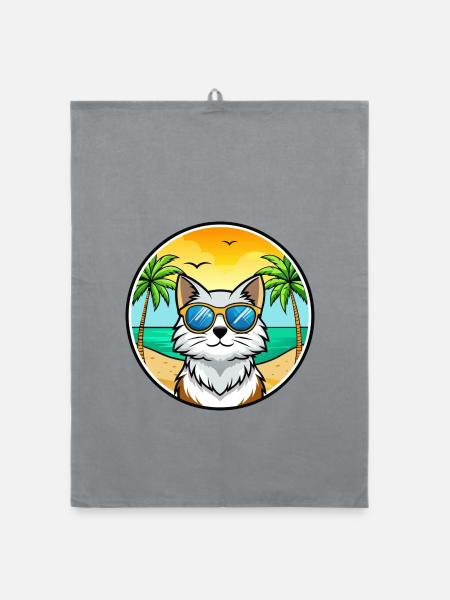 Norwegische Waldkatze Rasse Cartoon Sonnenbrille Strand - Organic Geschirrtuch - Grau - Vorne