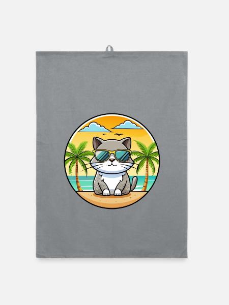 Britisch Kurzhaar Katzenrasse Cartoon Sonnenbrille Strand - Organic Geschirrtuch - Grau - Vorne