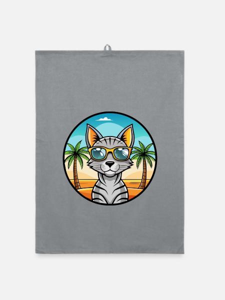 Arabische ägyptische Mau-Katzenrasse Cartoon-Sonnenbrille - Organic Geschirrtuch - Grau - Vorne